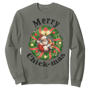 Funny Christmas Chicken Lovers Sweatshirt Merry Chickmas Santa Gift TS12 Military Green Print Your Wear