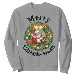 Funny Christmas Chicken Lovers Sweatshirt Merry Chickmas Santa Gift TS12 Sport Gray Print Your Wear