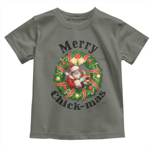 Funny Christmas Chicken Lovers Toddler T Shirt Merry Chickmas Santa Gift TS12 Military Green Print Your Wear