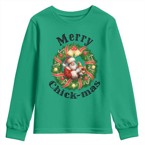 Funny Christmas Chicken Lovers Youth Sweatshirt Merry Chickmas Santa Gift TS12 Irish Green Print Your Wear