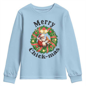Funny Christmas Chicken Lovers Youth Sweatshirt Merry Chickmas Santa Gift TS12 Light Blue Print Your Wear