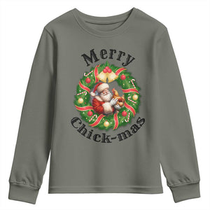 Funny Christmas Chicken Lovers Youth Sweatshirt Merry Chickmas Santa Gift TS12 Military Green Print Your Wear