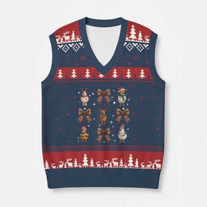 Cute Xmas Chicken With Xmas Coquette Bow V-Neck Knit Sweater Vest TS12 Navy Red Print Your Wear