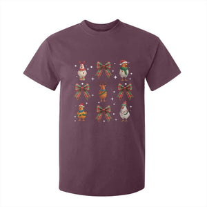 Cute Christmas Chicken With Xmas Coquette Bow T Shirt For Kid TS12 Maroon Print Your Wear