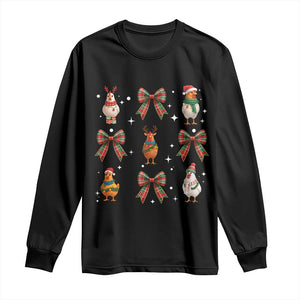 Cute Christmas Chicken With Xmas Coquette Bow Long Sleeve Shirt TS12 Black Print Your Wear