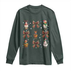 Cute Christmas Chicken With Xmas Coquette Bow Long Sleeve Shirt TS12 Dark Forest Green Print Your Wear