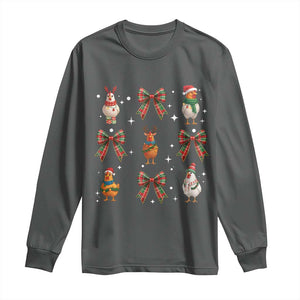 Cute Christmas Chicken With Xmas Coquette Bow Long Sleeve Shirt TS12 Dark Heather Print Your Wear