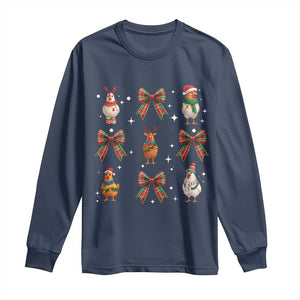 Cute Christmas Chicken With Xmas Coquette Bow Long Sleeve Shirt TS12 Navy Print Your Wear