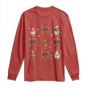 Cute Christmas Chicken With Xmas Coquette Bow Long Sleeve Shirt TS12 Red Print Your Wear
