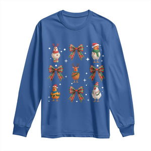 Cute Christmas Chicken With Xmas Coquette Bow Long Sleeve Shirt TS12 Royal Blue Print Your Wear