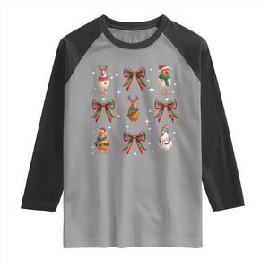 Cute Christmas Chicken With Xmas Coquette Bow Raglan Shirt TS12 Sport Gray Black Print Your Wear