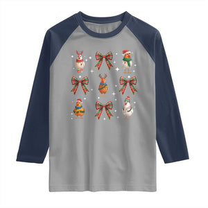 Cute Christmas Chicken With Xmas Coquette Bow Raglan Shirt TS12 Sport Gray Navy Print Your Wear