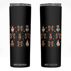 Cute Christmas Chicken With Xmas Coquette Bow Skinny Tumbler TS12 Black Print Your Wear