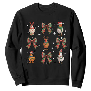 Cute Christmas Chicken With Xmas Coquette Bow Sweatshirt TS12 Black Print Your Wear