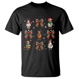 Cute Christmas Chicken With Xmas Coquette Bow T Shirt TS12 Black Print Your Wear