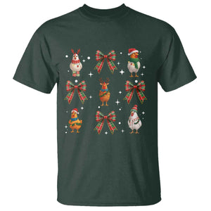 Cute Christmas Chicken With Xmas Coquette Bow T Shirt TS12 Dark Forest Green Print Your Wear