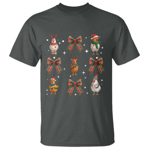 Cute Christmas Chicken With Xmas Coquette Bow T Shirt TS12 Dark Heather Print Your Wear