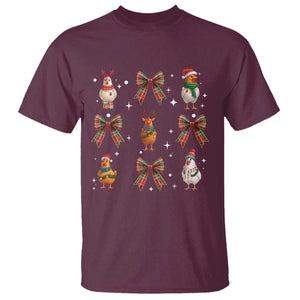 Cute Christmas Chicken With Xmas Coquette Bow T Shirt TS12 Maroon Print Your Wear