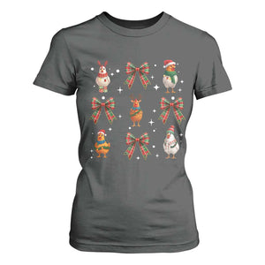 Cute Christmas Chicken With Xmas Coquette Bow T Shirt For Women TS12 Dark Heather Print Your Wear