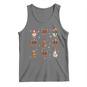 Cute Christmas Chicken With Xmas Coquette Bow Tank Top TS12 Black Heather Print Your Wear