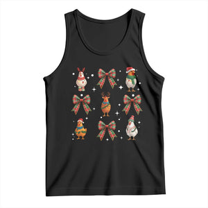 Cute Christmas Chicken With Xmas Coquette Bow Tank Top TS12 Black Print Your Wear