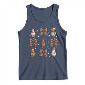 Cute Christmas Chicken With Xmas Coquette Bow Tank Top TS12 Navy Print Your Wear