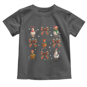 Cute Christmas Chicken With Xmas Coquette Bow Toddler T Shirt TS12 Dark Heather Print Your Wear