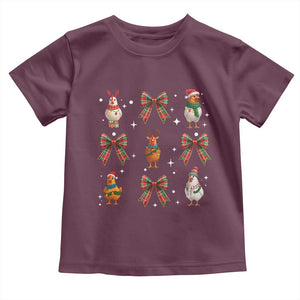 Cute Christmas Chicken With Xmas Coquette Bow Toddler T Shirt TS12 Maroon Print Your Wear