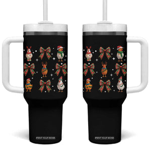 Cute Christmas Chicken With Xmas Coquette Bow Tumbler With Handle TS12 One Size: 40 oz Black Print Your Wear