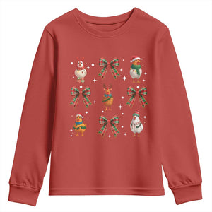 Cute Christmas Chicken With Xmas Coquette Bow Youth Sweatshirt TS12 Red Print Your Wear