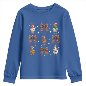 Cute Christmas Chicken With Xmas Coquette Bow Youth Sweatshirt TS12 Royal Blue Print Your Wear