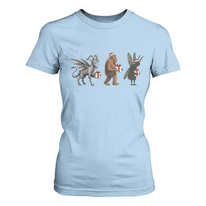 Christmas Cryptid Gift T Shirt For Women Bigfoot Jersey Devil Mothman Santa TS12 Light Blue Print Your Wear
