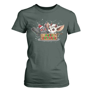 Mothman And Jersey Devil T Shirt For Women Merry Cryptmas Funny Holiday Gift TS12 Dark Forest Green Print Your Wear