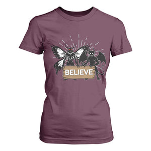Mothman Jersey Devil T Shirt For Women Believe Cryptid Folklore Gift TS12 Maroon Print Your Wear