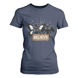 Mothman Jersey Devil T Shirt For Women Believe Cryptid Folklore Gift TS12 Navy Print Your Wear
