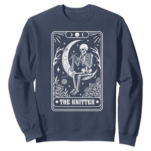 The Knitter Skeleton Sweatshirt Knitting Lover Gift Tarot Card Graphic TS12 Navy Print Your Wear