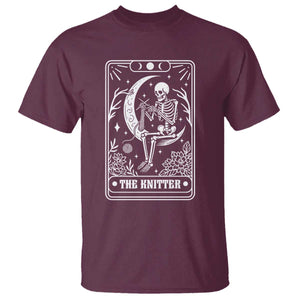 The Knitter Skeleton T Shirt Knitting Lover Gift Tarot Card Graphic TS12 Maroon Print Your Wear
