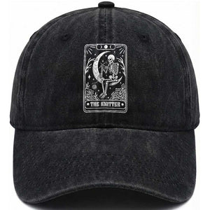 The Knitter Skeleton Washed Cotton Baseball Cap Knitting Lover Gift Tarot Card Graphic TS12 Print Your Wear