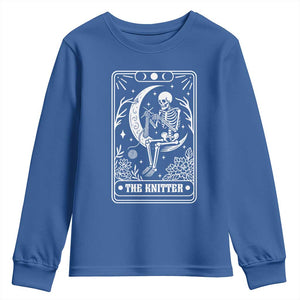 The Knitter Skeleton Youth Sweatshirt Knitting Lover Gift Tarot Card Graphic TS12 Royal Blue Print Your Wear