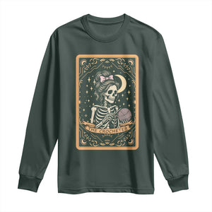 The Crocheter Skeleton Long Sleeve Shirt Crochet Lover Gift Tarot Card Graphic TS12 Dark Forest Green Print Your Wear