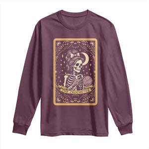 The Crocheter Skeleton Long Sleeve Shirt Crochet Lover Gift Tarot Card Graphic TS12 Maroon Print Your Wear