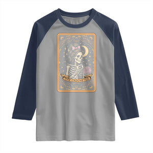 The Crocheter Skeleton Raglan Shirt Crochet Lover Gift Tarot Card Graphic TS12 Sport Gray Navy Print Your Wear