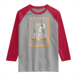 The Crocheter Skeleton Raglan Shirt Crochet Lover Gift Tarot Card Graphic TS12 Sport Gray Red Print Your Wear