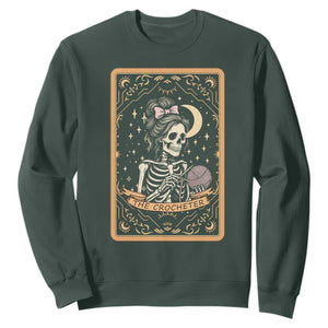 The Crocheter Skeleton Sweatshirt Crochet Lover Gift Tarot Card Graphic TS12 Dark Forest Green Print Your Wear