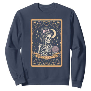 The Crocheter Skeleton Sweatshirt Crochet Lover Gift Tarot Card Graphic TS12 Navy Print Your Wear
