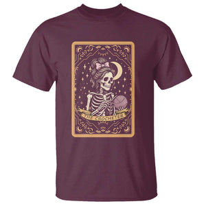 The Crocheter Skeleton T Shirt Crochet Lover Gift Tarot Card Graphic TS12 Maroon Print Your Wear