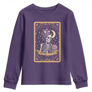 The Crocheter Skeleton Youth Sweatshirt Crochet Lover Gift Tarot Card Graphic TS12 Purple Print Your Wear