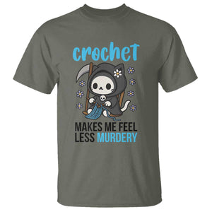 Crochet Makes Me Feel Less Murdery T Shirt Grim Reaper Cat Gift TS12 Military Green Print Your Wear
