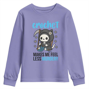 Crochet Makes Me Feel Less Murdery Youth Sweatshirt Grim Reaper Cat Gift TS12 Violet Print Your Wear