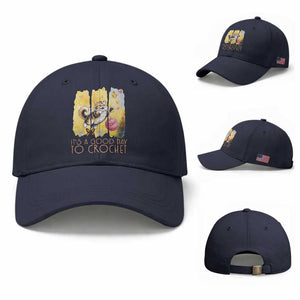 It’s A Good Day To Crochet Baseball Cap Cute Cat Chasing Yarn TS12 Baseball Cap Universal Fit Navy Print Your Wear